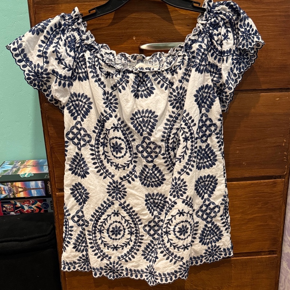 Adiva Navy and White Embroidered Blouse